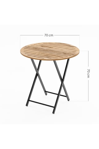 Katlanır 4 Kişilik Yuvarlak Bahçe Masası Bistro Masa 70x70 Çam 15