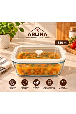 1380 Ml Vakum Kapaklı Cam Saklama Kabı Krem