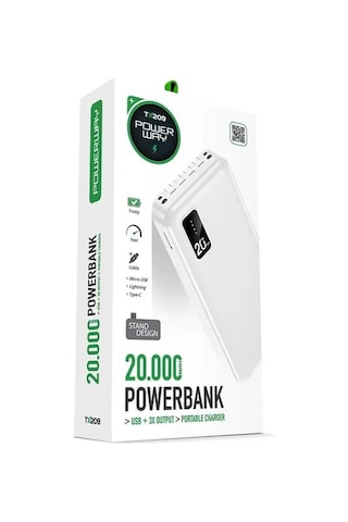 Tx209 20.000mah Kablolu Dijital Göstergeli Fenerli Dahili Telefon Stand Micro - Type C - Lightning