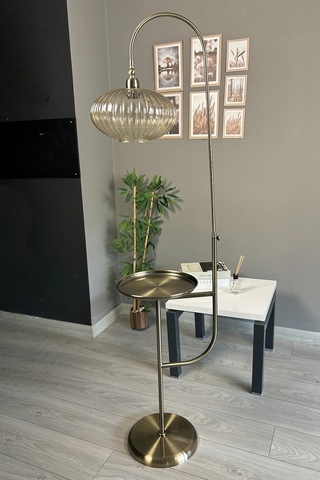 Elegant Bal Cam Eskitme Tepsili Düz Gövde Lambader Hareketli Başlık Metal Oturma Odası Zemin Lambası Natural