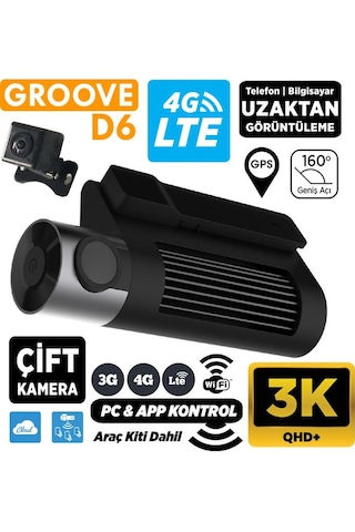 Groove D6 4g Lte 3k Qhd Ön + Arka Sim Kart Destekli  Araç İçi Kamera