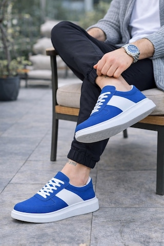 Aymood Jy011 Line Erkek Günlük Bağcıklı Süet Spor Sneaker Ayakkabı Sbt - Mavi/beyaz