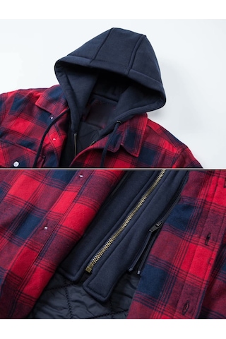 Edwardest Erkek Kareli Uzun Kollu Oversized Kapüşonlu Ceket Mavi