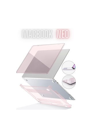 Macbook Neo 13 İnç A3404 Uyumlu Kılıf Kristal Kapak Şeffaf Parlak Tam Koruma Alt Üst Koruyucu Pembe