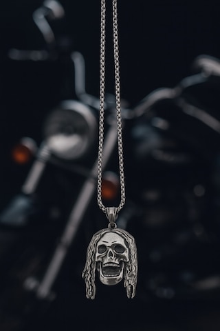 Paslanmaz Çelik Kafatası Rock Tarzı Motorcu Ve Biker Erkek Kolye