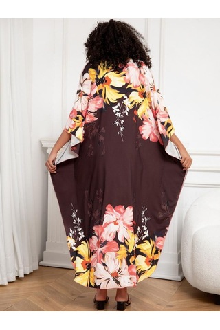 Edolynsa Şık Bohem Kadın Kaftan Kaftan Büyük Beden Ev Elbisesi Yarasa Kol Ev Giyim Mayo Örtüsü Ev Giyim Q1289 Çok Renkli