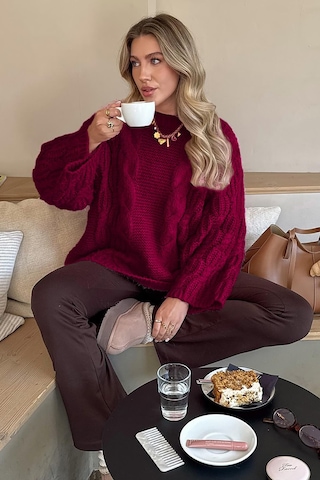 Madmext Bordo Bisiklet Yaka Örgü Desen Kadın Triko Kazak Mg2601 Bordo