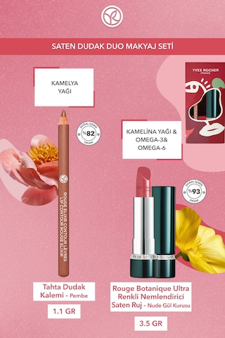 Yves Rocher Saten Dudak Duo Makyaj Seti-dudak Kalemi -pembe & Saten Ruj- Nude Gül Kurusu
