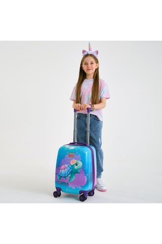Coral High Kids Açık Pembe Mavi Kaplumbağa Desenli Çocuk Valizi 16724 Pembe - Mavi