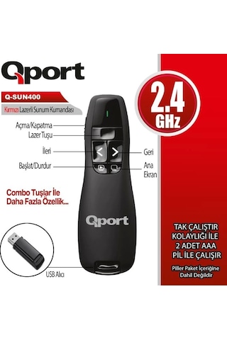 Teknoteg - Qport Q-sun400 2.4 Ghz Usb Kırmızı Lazerli Sunum Kumandası - Presenter