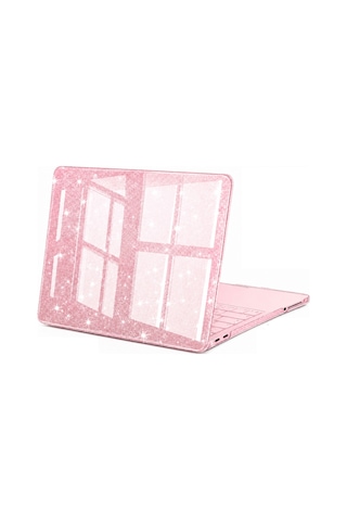 Macbook Uyumlu Neo 13inç A18 Pro A3404 Kılıf Simli Ön Arka Kapak Pembe