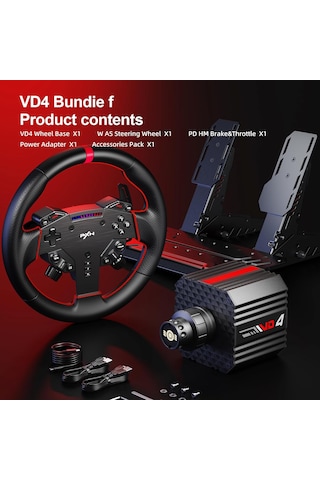 Vd4 Bundle F Direct Drive Direksiyon Seti 4 Nm Sabit Tork Gücü W As Simit Ve Hall-effect Pedal Dahil Pc Uyumlu Sim Racing