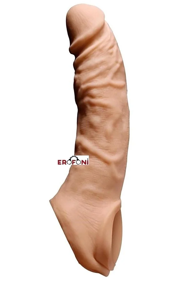 Erofoni Süper Realistik Ucu 4 Cm Dolgulu 19 Cm Uzatmalı Penis Kılıfı
