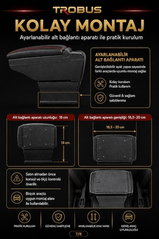 Trobus Hyundai Getz 2002-2011 Uyumlu Ayarlanabilir Ayaklı Kolçak Kol Dayama Siyah-kırmızı