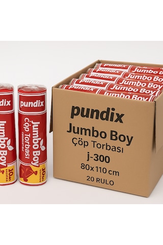 Pundix Pundıx J300 Çöp Poşeti 80x110 Cm Siyah 10 Lu Rulo 1 Koli 20 Rulo Dayanıklı, Sızdırmaz Ve Geniş Hacimli Çöp Torbası