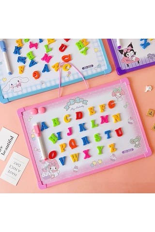 Snapbuy Sanrio Temalı Kuromi Seçenekli Silinebilir Mıknatıslı Yazı Tahtası Harf Ve Rakamlı, Duvara Asılabilir Pembe