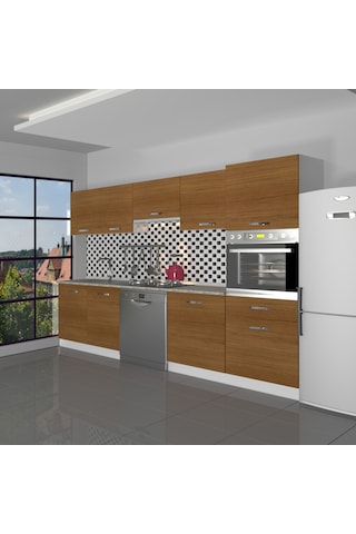 Decoraktiv Elite 280 Ankastre Boy Dolaplı Mdf Hazır Mutfak Dolabı - Tezgah Dahil - Naturel Ceviz