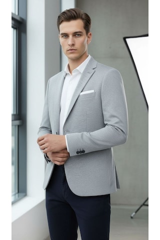 Plus Scorpion Erkek Esnek Kumaş Slim Fit Blazer Ceket Günlük & Ofis Şıklığı Açık Gri