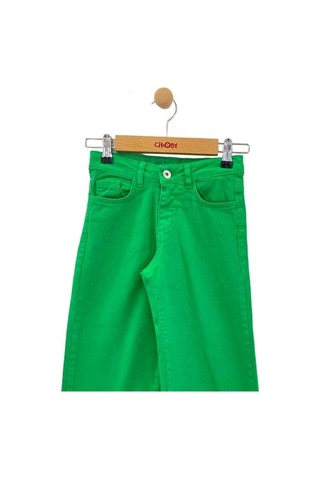 Çikoby Kız Çocuk Püskül Paça Detaylı Yüksek Bel Yeşil Mom Jeans-13773-yeşil Yeşil