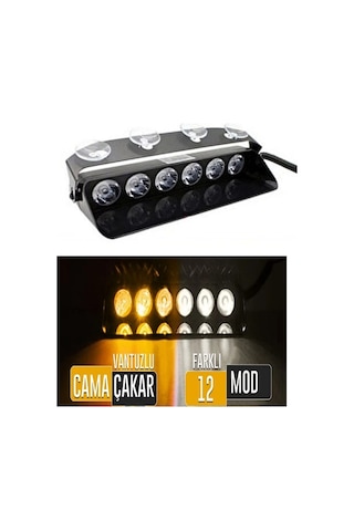 Araç Içi Vantuzlu Çakar Tepe Lamba Turuncu - Beyaz Renk 6 LED 12V