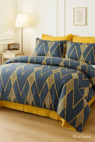 Çift Kişilik Pamuklu Nevresim Takımı Royal Baklava Desen Sarı