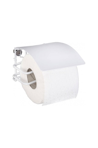 Saban Classic Plus Tuvalet Kağıdı Tutucu Beyaz Kaplamalı, Kapaklı, Duvar Montajlı, Paslanmaz Çelik 14 X 9 X 14 Cm Beyaz