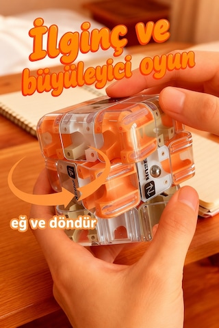 3d Labirent Küp Bulmaca Çelik Bilyeli Eğitici Zeka Oyuncağı Döner Duyusal Beceri Oyunu 6,9 Cm
