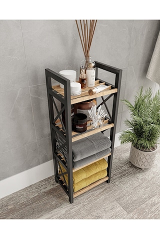 Ravilo Çok Amaçlı Dekoratif Banyo Rafı Mini 4 Katlı Meşe Meşe