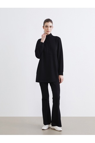 Lcw Modest Siyah Dik Yaka Soft Touch Kadın Sweatshirt Tunik