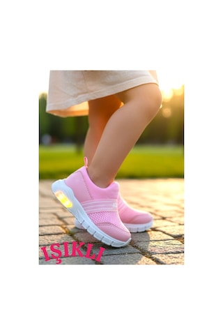Ellaboni Kız / Erkek Çocuk Yumuşak Işıklı Spor Ayakkabı Nefes Alabilen Hafif Aqua Sneaker Pembe