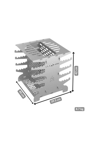 Kamp Ayısı 2mm Galvaniz Metal Grillspett Çift Taraflı Dikey Şiş Mangal Izgarası - 6 Şiş Hediyeli, Özel Taşıma Çantalı Gri
