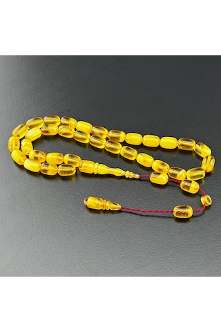 Kuru Torna İşçilikli Sıkma Kehribar Tesbih Hcz-model Bmghrr Sarı