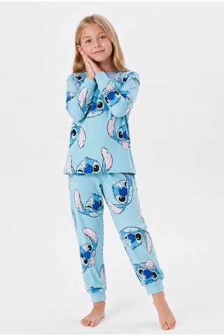 Isobel Kids %100 Pamuk Mavi Çizgi Filmli Kız Çocuk Pijama Takımı Turkuaz