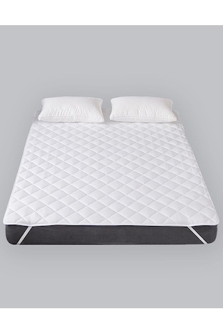 Alla Turca Kapitoneli Sıvı Geçirmez Çift Kişilik Alez 180x200 Düz Beyaz