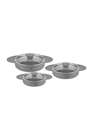 OMS Döküm Granit 6 Parça Kapaklı Sahan Set 16-18-20 cm Gri