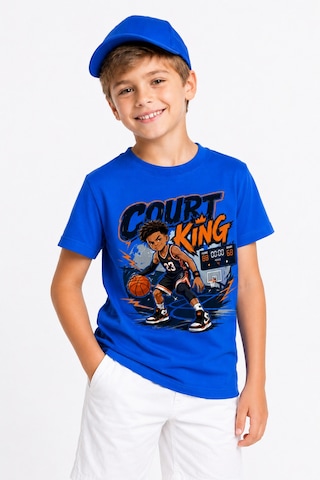 Bayloranzzo Basketball King %100 Pamuk Premium Kalite Erkek Çocuk Tişörtü Saks Mavi