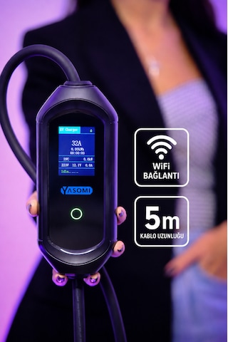 Yasomi 7kw Monofaze Taşınabilir Hızlı Şarj Istasyonu Wi-fi 5 Metre 24 Ay 7.4 kW