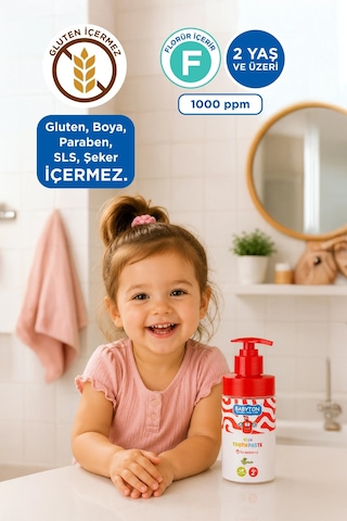 Doğal Çilekli 2 Yaş Ve Üzeri Florürlü Diş Macunu Pompalı 200 Ml Temel Bakım