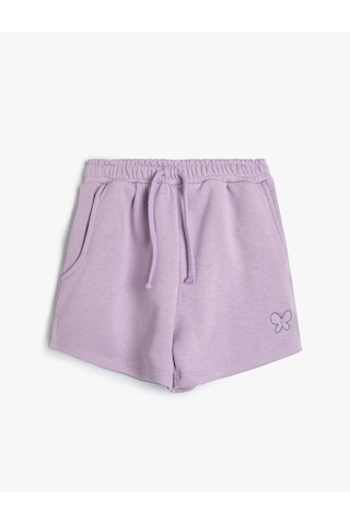 Koton Şort Beli Bağlamalı Lastikli Cepli Kelebek İşleme Detaylı Lila 4skg40249ak Lila