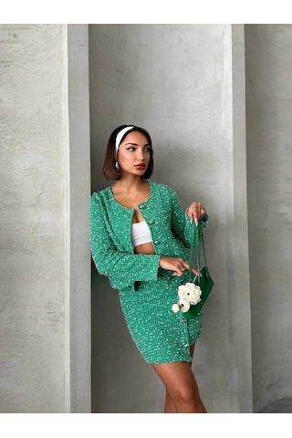 Ceketli Etek Takım Chl Kumaş Yeşil H24443 Yeşil