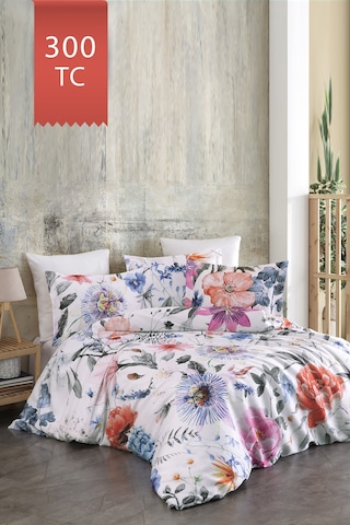 Varol Royal Saten 300tc Nevresim Takımı Çift Nevresimli Family Size - Miranda Çok Renkli