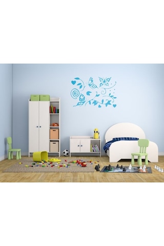 Duvar Süsü Sticker 2 Adet Mavi Kelebekli Şeffaf Filmli Pvc 48x3