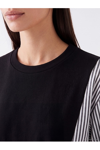 LC Waikiki Lc Waıkıkı Siyah Çizgili Kadın Sweatshirt Tunik