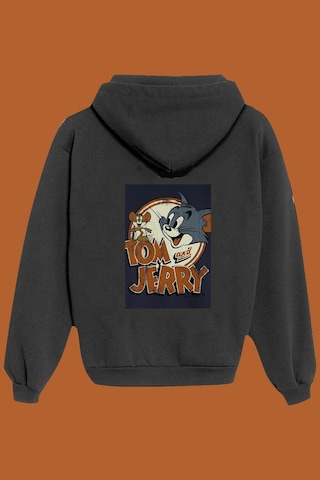 Startmore Unisex Beyaz Tom And Jerry Sırt Baskılı Sweatshirt Siyah