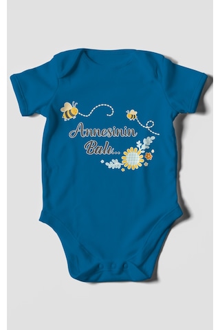 Morivokids Annesinin Balı Kısa Kollu Bebek Body %100 Pamuk Koyu Mavi