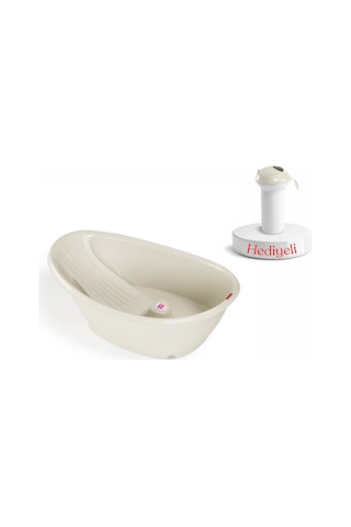 Okbaby Bella Dijital Termometreli Çift Yönlü Bebek Küveti K. Beyaz + Splash Bebek Duşu