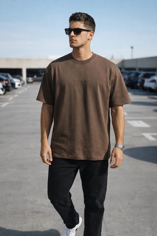 Tarz Cool Erkek Oversize Tişört Minimal Don T Look Back Detaylı Basic Kahverengi