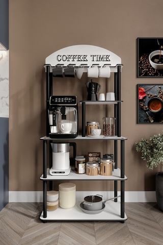 Coffee Tıme Çok Amaçlı Dolap Kahve Köşesi Parlak Beyaz Tüm Kahve Makineleri Beyaz
