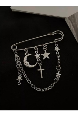 Slubov'u Büyük Dekoratif İğneli Broş Yıldız, Büyük Dekoratif İğneli Broş Ay 230061432 Gri