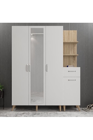 Açelya Portmanto Vestiyer Ayakkabılık Meşe Beyaz M3 160cm Meşe Beyaz